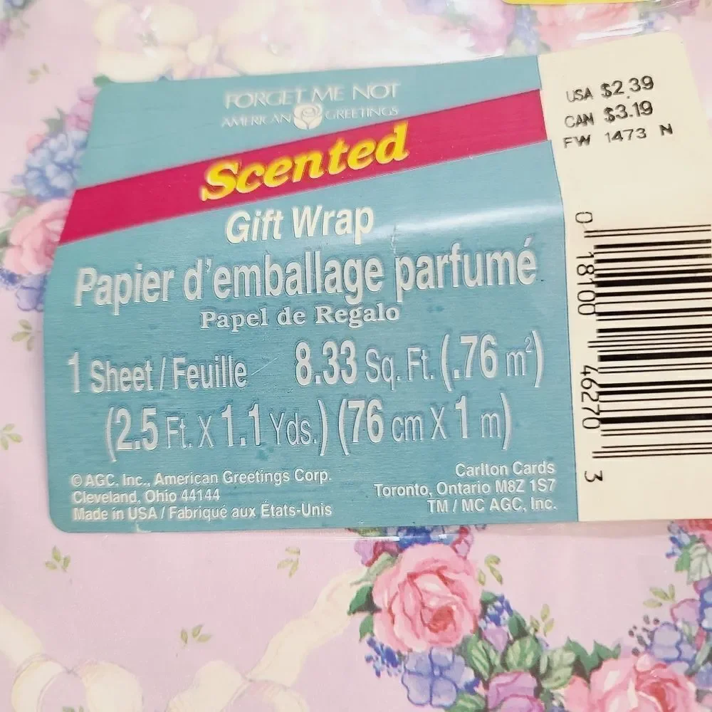 Vintage 80s 90s Forget Me Not Kawaii Pastel Floral Ribbon Gift Wrap